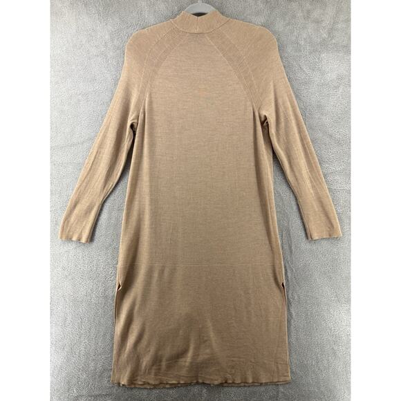Talbots Sweater Womens L Camel Merino Wool Knit Long Open Front Cardigan V-Neck - Picture 7 of 13